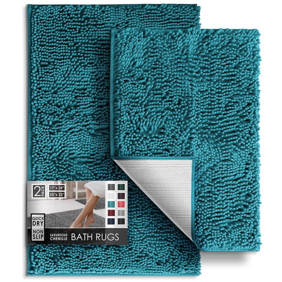 Juego de alfombras de baño Hearth & Harbor Chenille, color verde azulado, 2 piezas