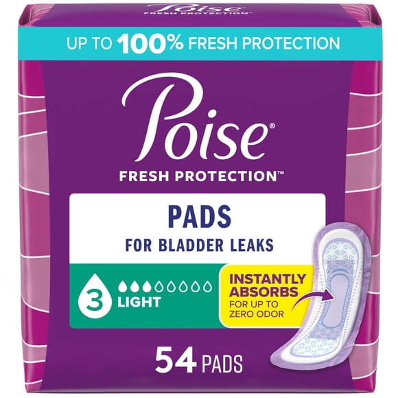 Almohadillas Poise 3 Drop Light para incontinencia y posparto, 54 unidades