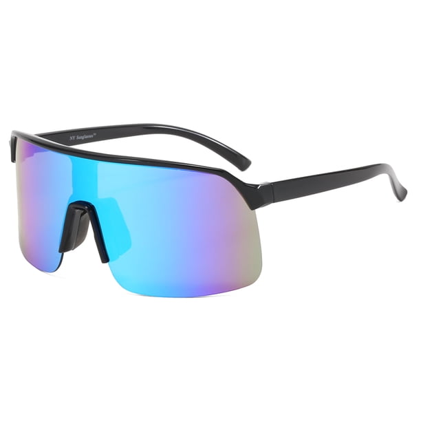 POLASUP GAFAS LENTES DE SOL Gafas de sol deportivas NY Sunglasses con lentes espejados azul y morado, protección UV 400. Diseño moderno y ligero, ideales para ciclismo y actividades al aire libre