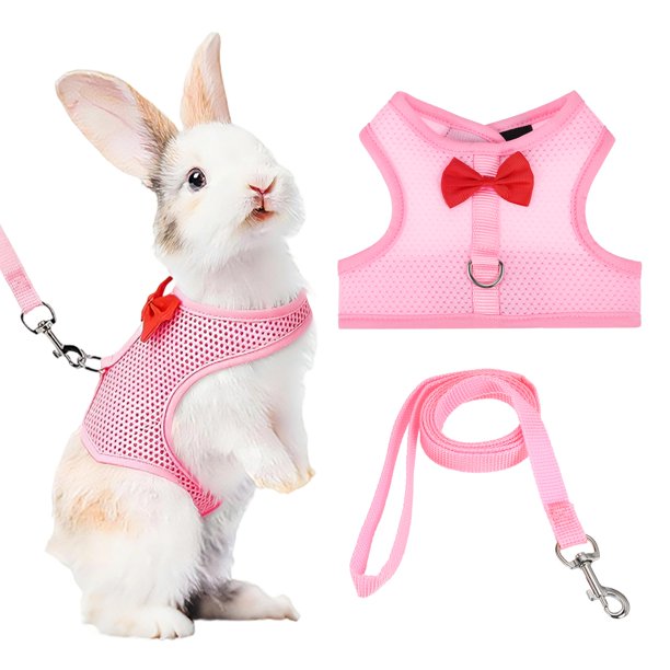 Arnés y Correa para Conejo Uxcell, Arnés de Chaleco Lindo para Mascotas Pequeñas, Hebilla Ajustable Suave de Malla Transpirable (L, Rosa) para Conejito, Gatito, Cerdito Pequeño