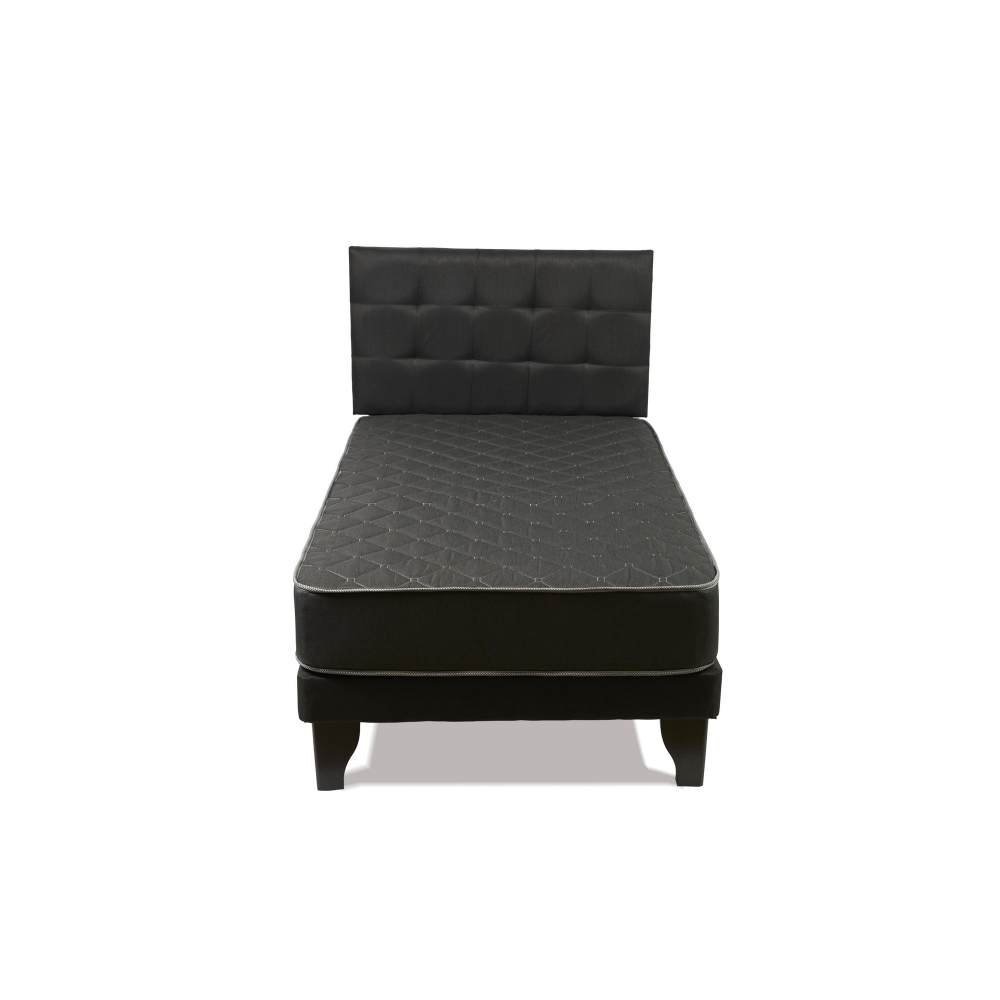 Cama Europea Espumix New Basic Black 1 Plazas + Respaldo Punto