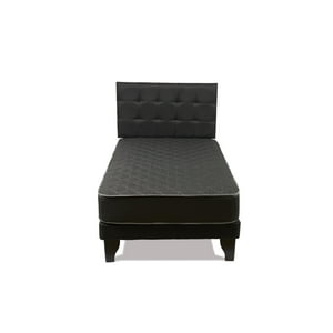 Cama Europea Espumix New Basic Black 1 Plazas + Respaldo Punto