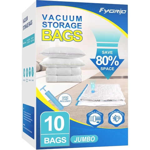 Bolsas De Almacenamiento Al Vacío Fygrip Fygrip, Paquete De 10 Unidades, Tamaño Jumbo, Con Bomba Manual