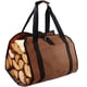 thumbnail image 1 of Portador de leña de lienzo, resistente al agua de tronco Tote madera bolso de transporte con manijas para acampar viaje regalo de Navidad (marrón oscuro), 1 of 3