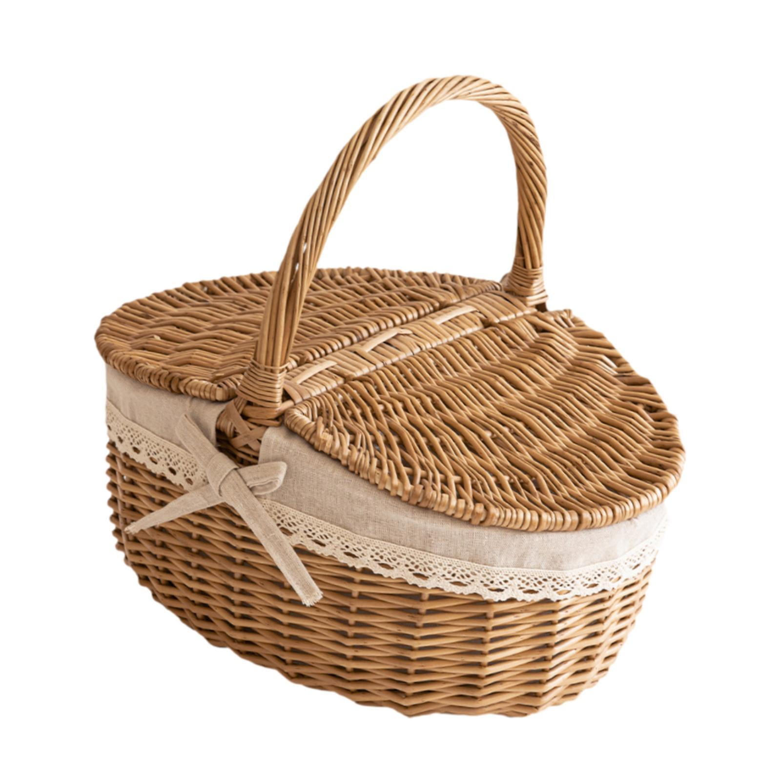 Magideal - Cesta De Mimbre, Cesta De Regalo Vacía Para El Día De La Madre, San Valentín, Cumpleaños, Con Asa, Cesta Con Tapa, Cesta De Picnic De Mimbre Navideña 34 Cm X 24 Cm X 17 Cm