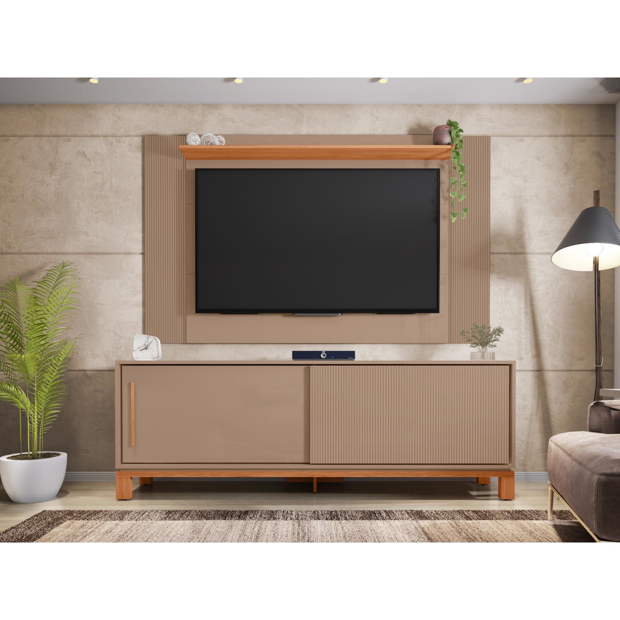 Decocasa - Panel Tv + Rack 50"" Mondrian Gris - Castaño