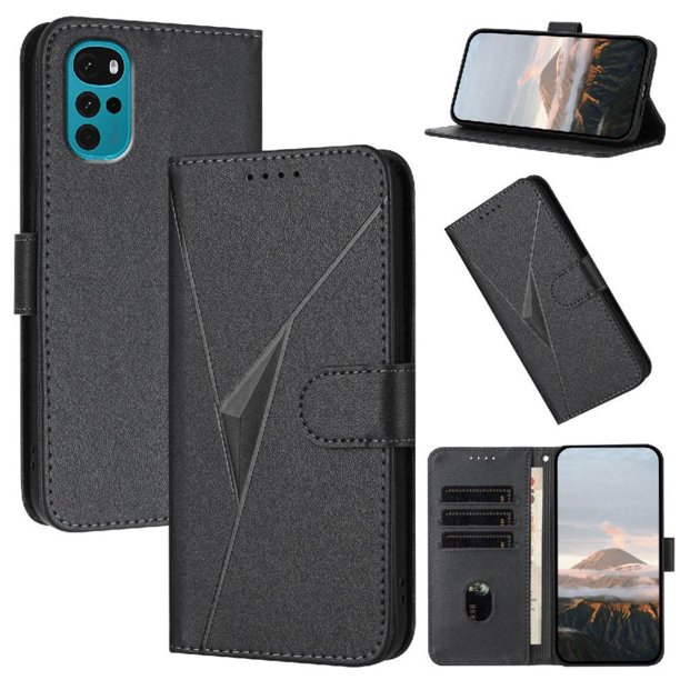 Funda Cartera Fibra de Carbono para Motorola MOTO G22 4G con Soporte y Cierre Magnético Negro