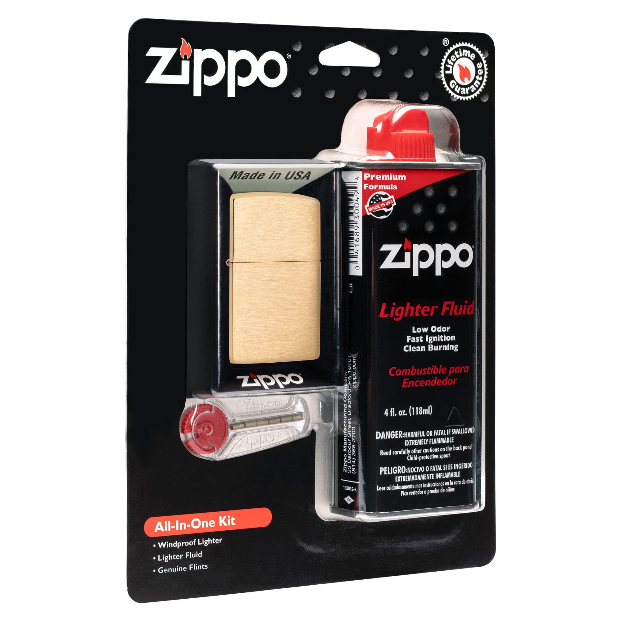 Kit Todo En Uno Más Ligero Zippo De Latón Cepillado A Prueba De Viento