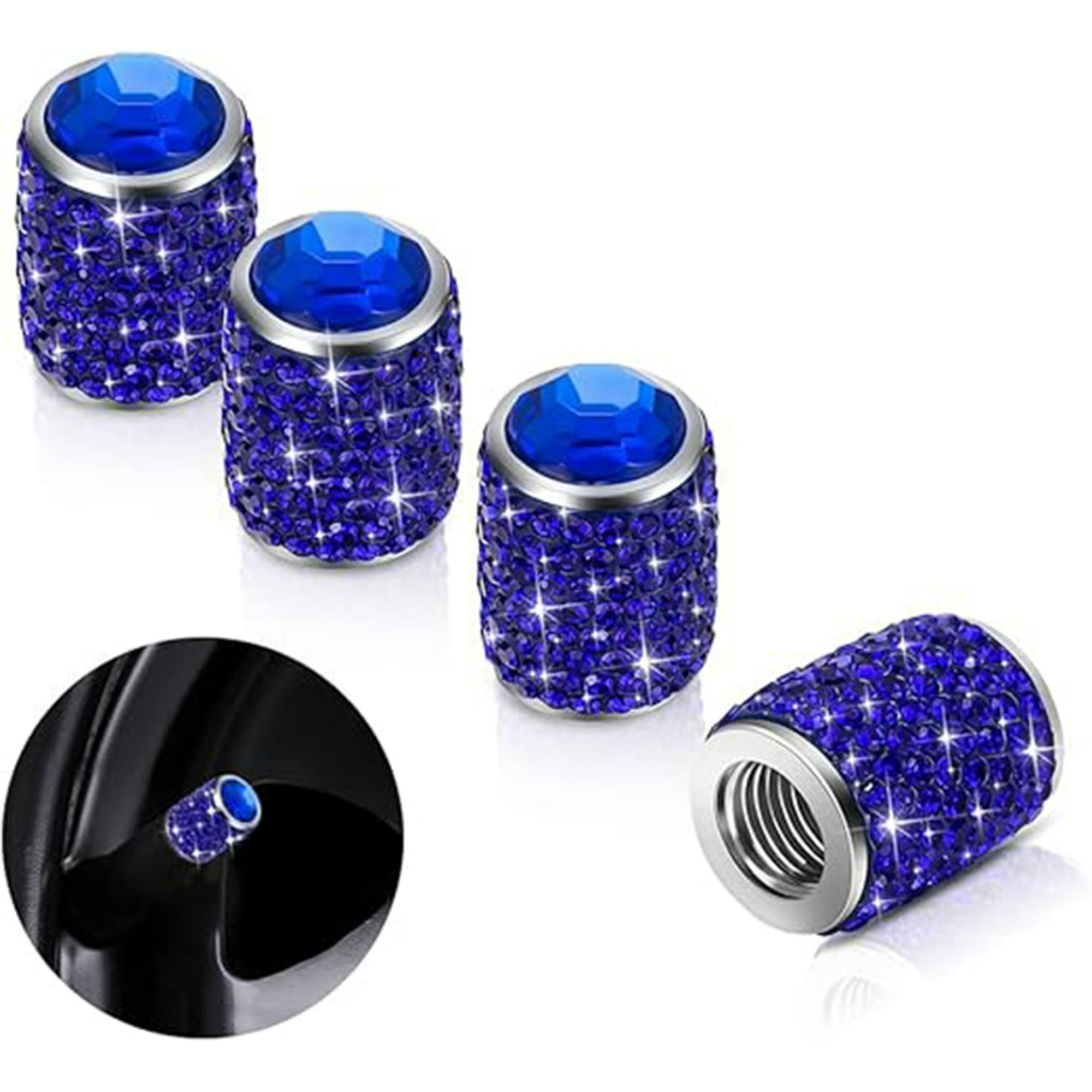 Veat00l - Tapones De Válvula De Vástago De Neumático, Tapas De Vidrio Para Neumáticos Brillantes Con Diamantes De Imitación Universales, A Prueba De Polvo, Para Automóvil, Suv, Motocicleta, Bicicleta, Camión