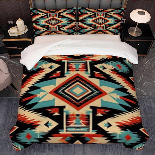 3pcs Navajo Traditional Geometry K-Pop Aesthetic Printed Bedding Set Soft Duvet Cover and 2 Pillowcases for All Seasons