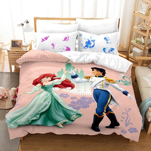 Ariel Princess Bedding Set Cute Little Mermaid Duvet Cover Animated Quilt Cover for Boys Girls Children's Holiday Gifts Bed Sheets