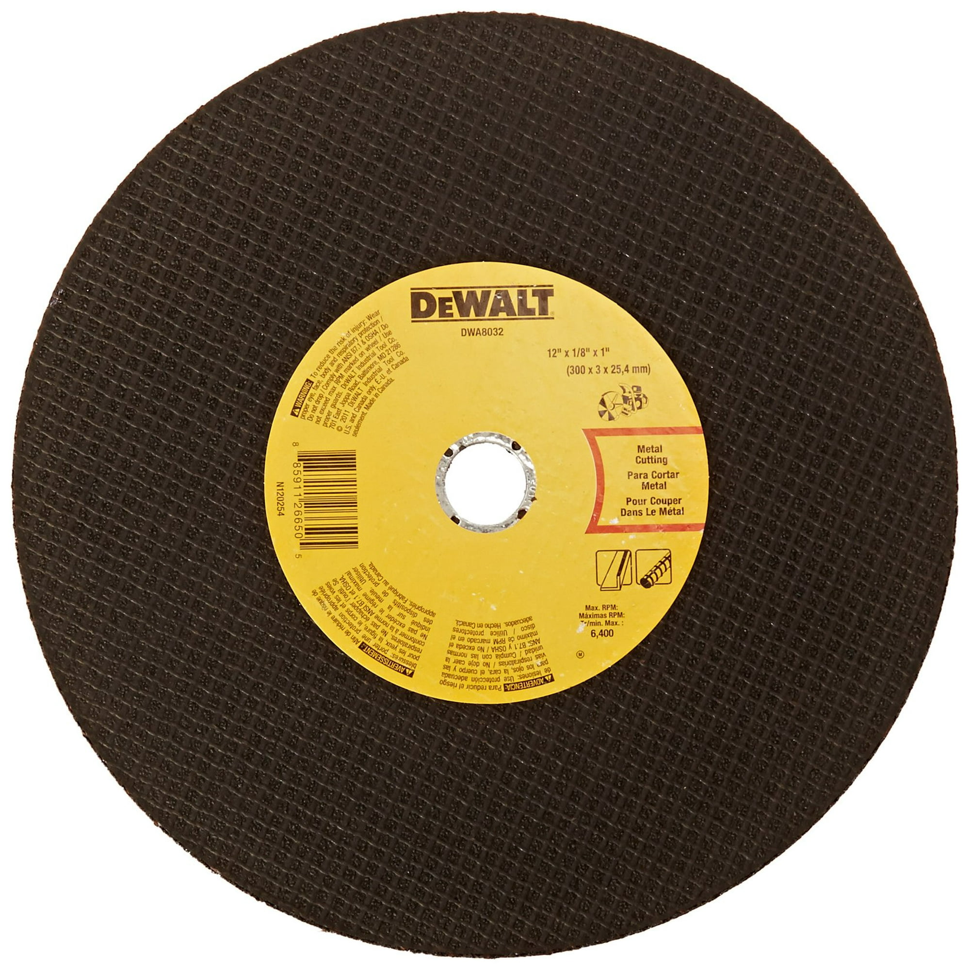 Disco De Corte Dewalt Dwa8032 Para Sierra De Puerto De Metal De 12 X 1/8 X 1 Pulgadas