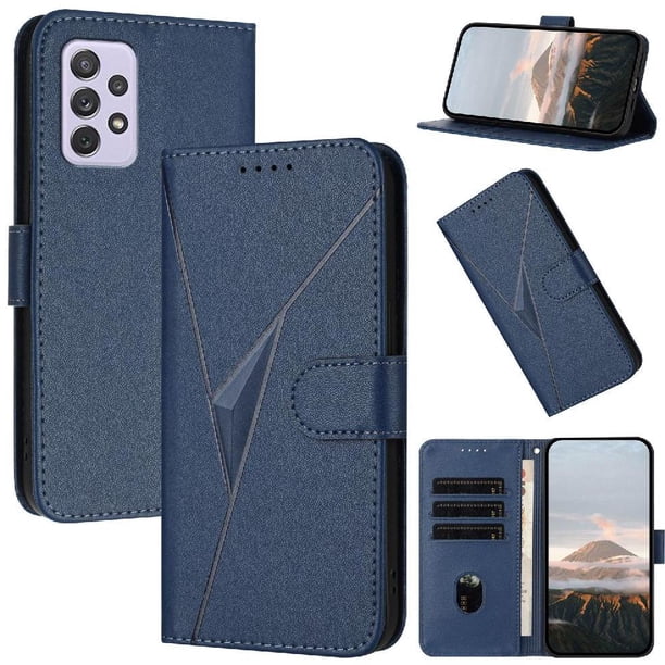 Funda Cartera Fibra de Carbono para Samsung Galaxy A72 4G con Soporte y Cierre Magnético Azul