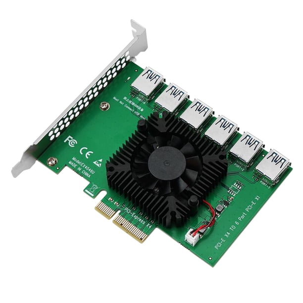 Tarjeta de expansión USB 3.0 1 a 6 x4 / x8 / x16 con ventilador Tarjeta vertical de divisor de GPU de 6 puertos para Win8.1 Win10 PC