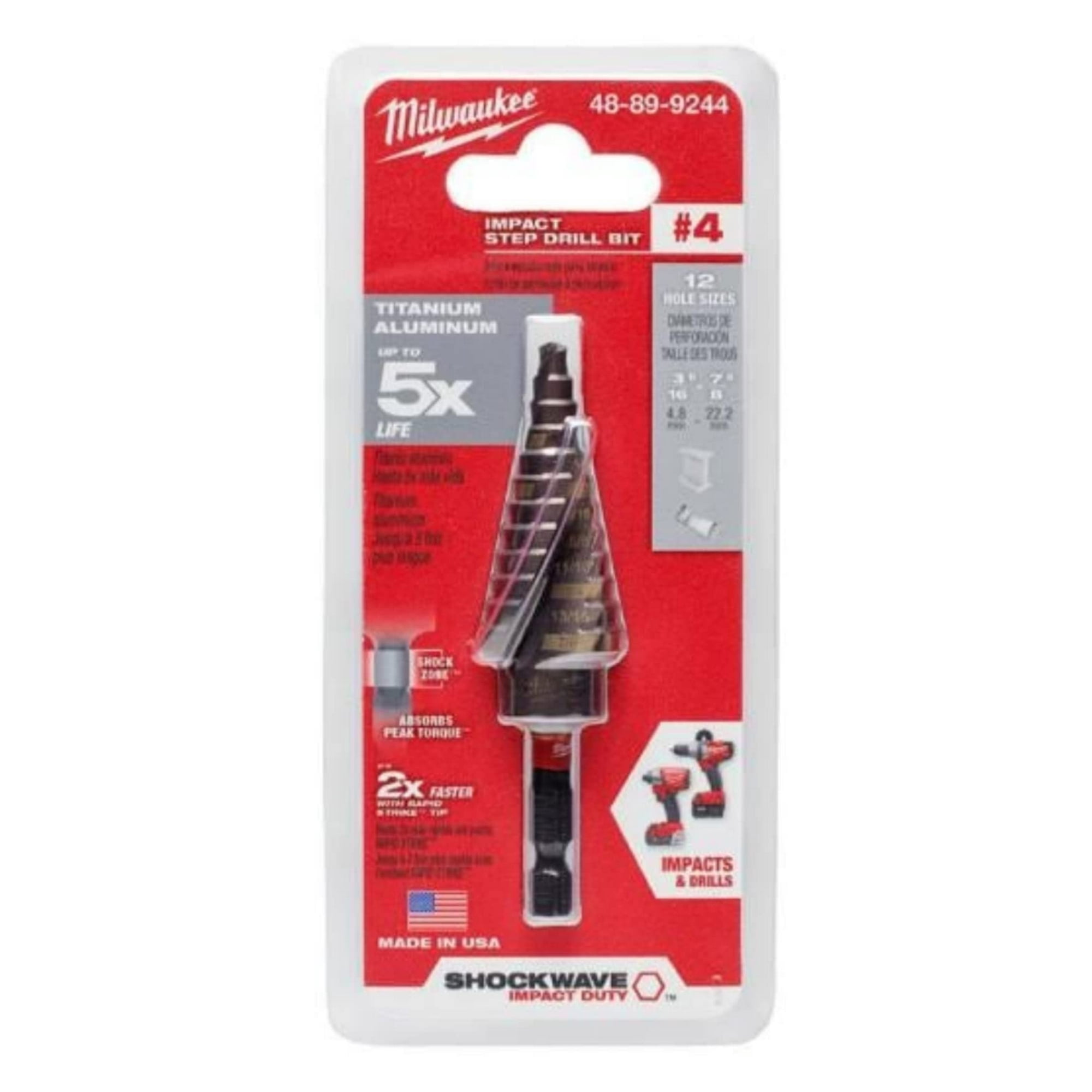 Broca Impact Step Milwaukee #4 De 3/16 A 7/8 Pulgadas