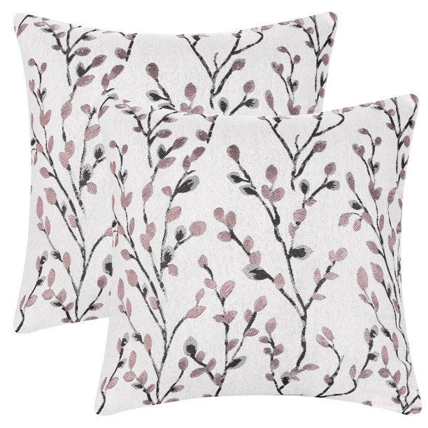 REGALWOVEN 2 Piezas Funda de Almohada Decorativa Clásica Bordada Jacquard Teal Patrón de Fundas de Almohada para Exterior Interior Flor Rosa 18" x 18"