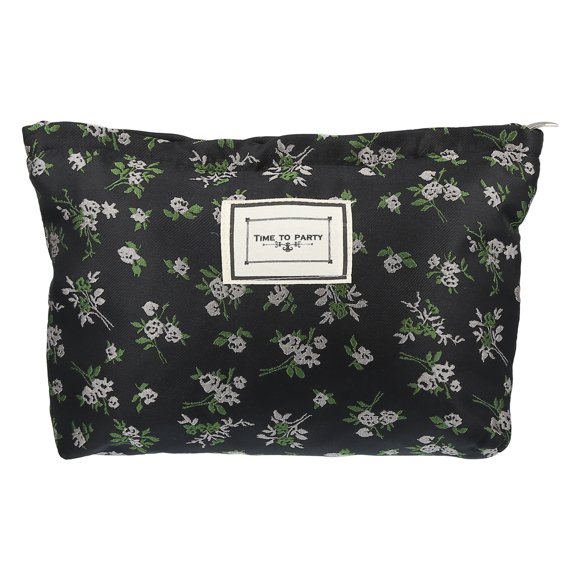 Unique Bargains Bolsa de Maquillaje de Lona Gran Capacidad Neceser Cosmético Bolsas Cosméticas para Mujeres Negro Rosa