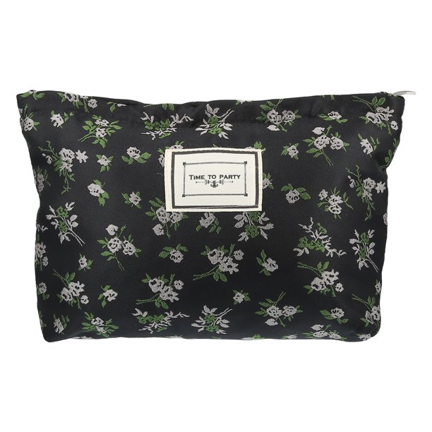 Unique Bargains Bolsa de Maquillaje de Lona Gran Capacidad Neceser Cosmético Bolsas Cosméticas para Mujeres Negro Rosa