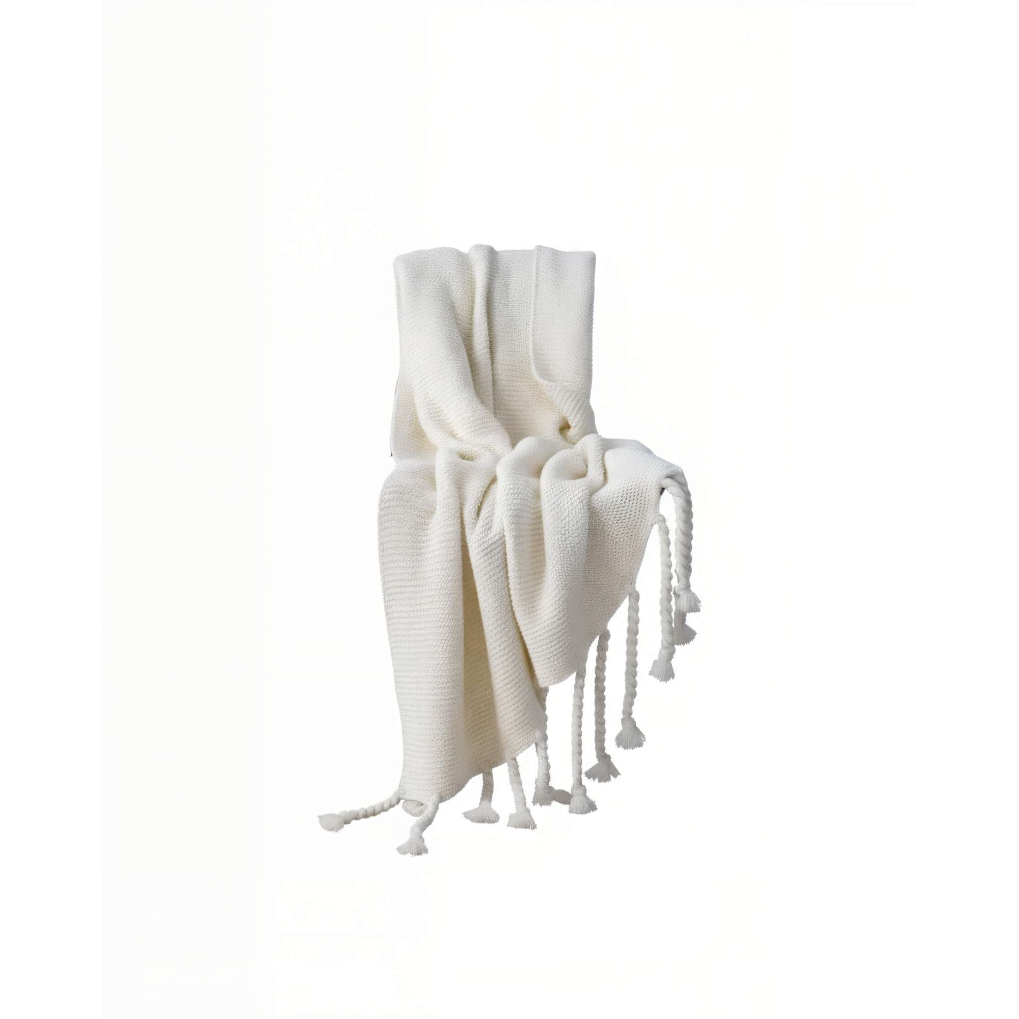 Genérico - Manta Decorativa Con Flecos De Soga Trenzados Chenille Color Blanco