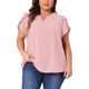 thumbnail image 1 of Agnes Orinda Blusas de Talla Grande para Mujer con Cuello en V Entallado, Mangas Cortas de Pétalo, Camisas Casual 3X Rosa, 1 of 6