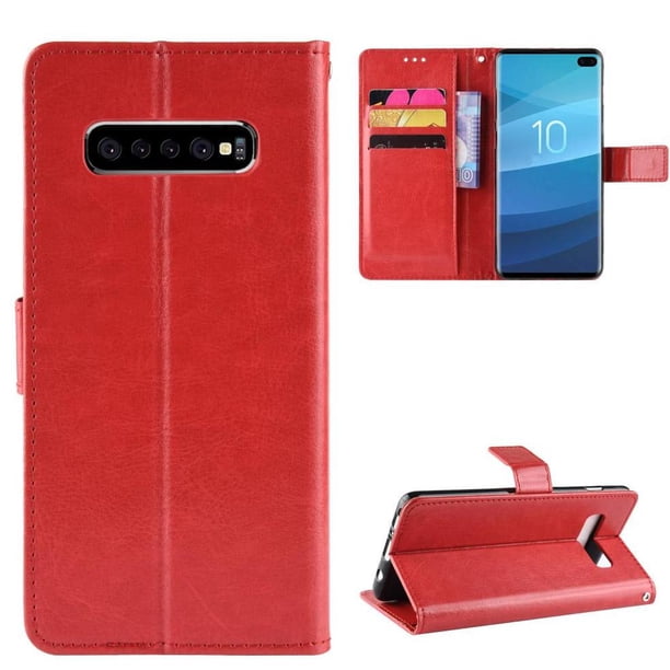 Funda tipo libro para Samsung Galaxy S10, cartera todo‑en‑uno, funda multifuncional con tarjetero y correa de muñeca desmontable
