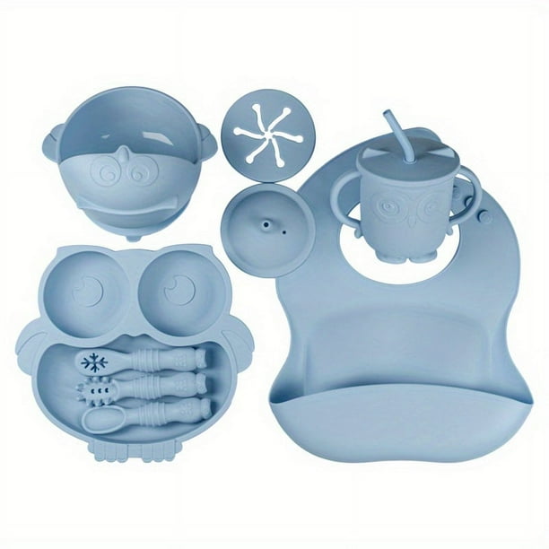 Baby Led Weaning Food Set| Baby Feeding Supplies| Toddler Food Set| Silicone Bib, Bowl, Sippy Cup With Snack Lid, Divided Fox Plate And Utensils| First Stage Of Life