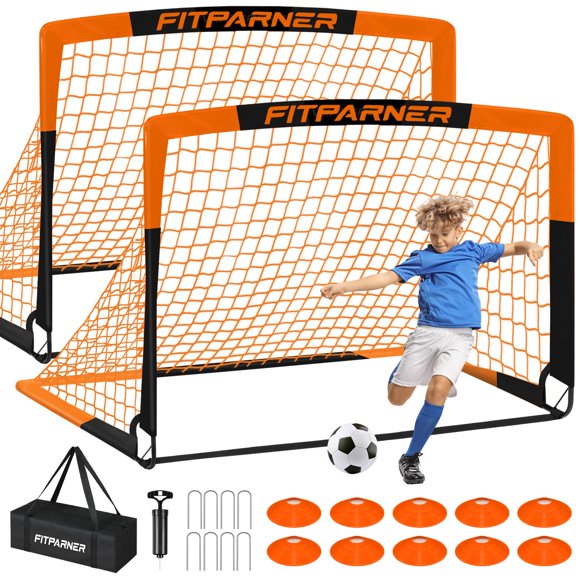 Portería de fútbol FITPARNER 183x110 cm, paquete de 2, naranja/negro