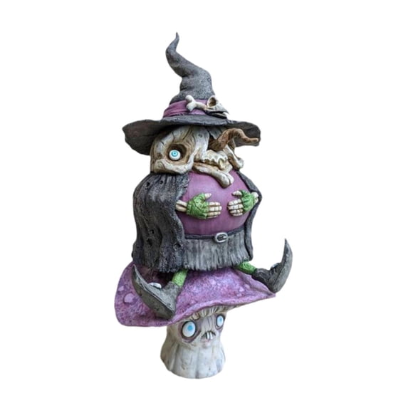 Figura De Bruja Y Hongo, Regalo De Decoración De Halloween Para Repisa De Mesa