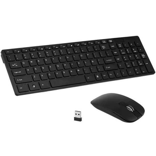 Kit Mouse Teclado Inalambrico Para Pc Notebook Usb Pilas negro