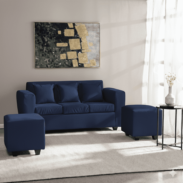 Living Kansas 3 cuerpos + 2 Pouf Felpa Azul