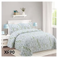 Genérico - Cubrecama Quilt Verano 2 Plazas - Blanco Flores Hojas Verdes Xf90