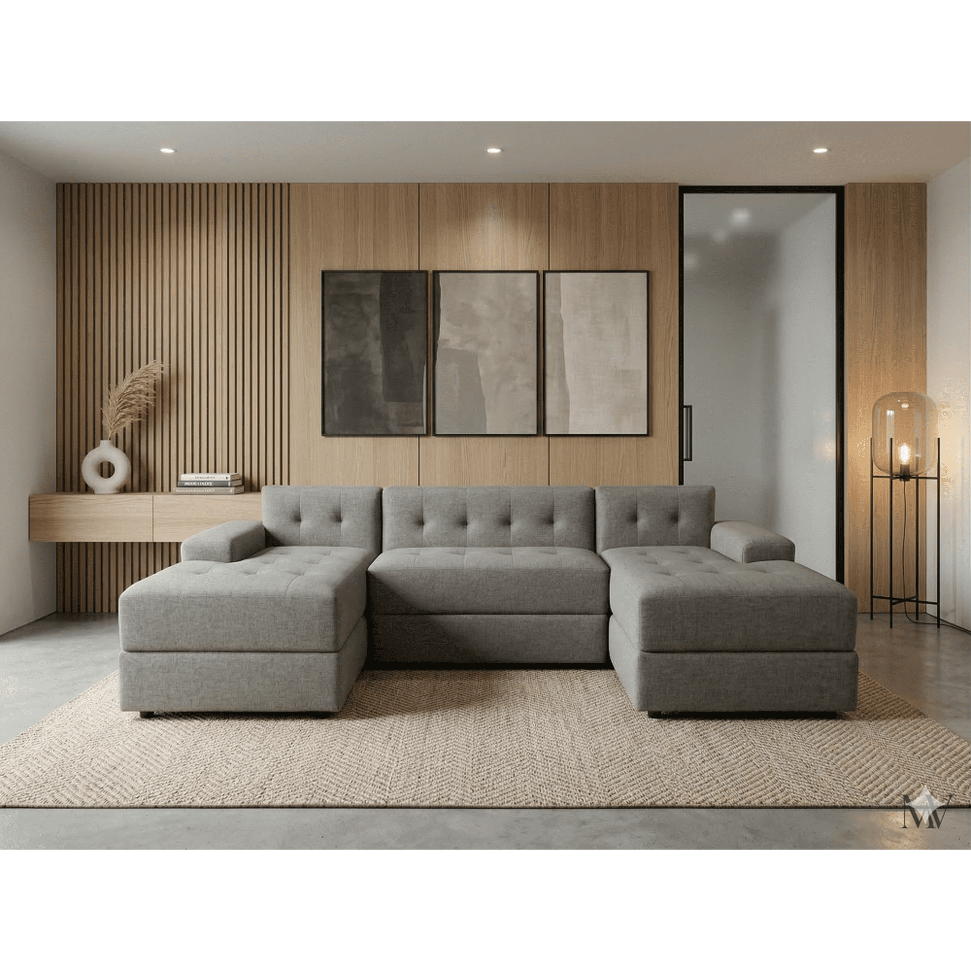 Muebles New - Sofa U Seccional Gris Lino