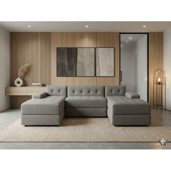 Sofa U Seccional Gris Lino
