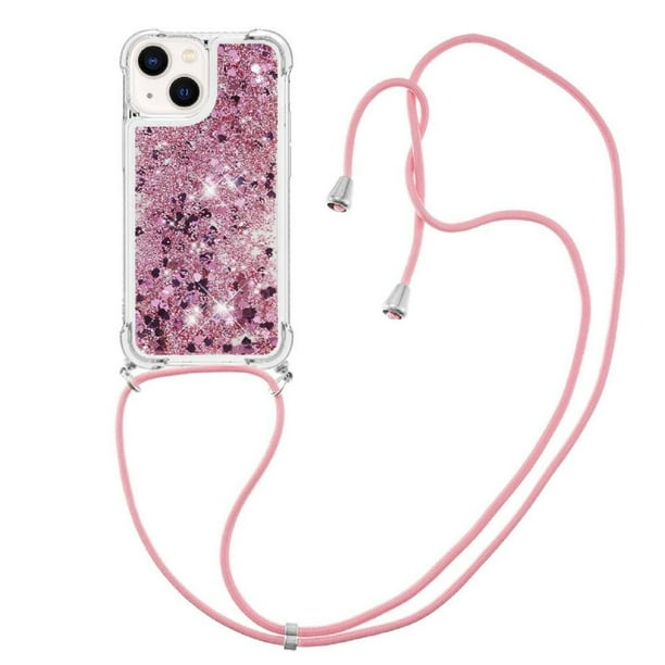 Funda FOXDOCK para iPhone 14 con Cuerda Ajustable, Brillo Líquido, Protección Antigolpes y Lente – Ideal para Regalo
