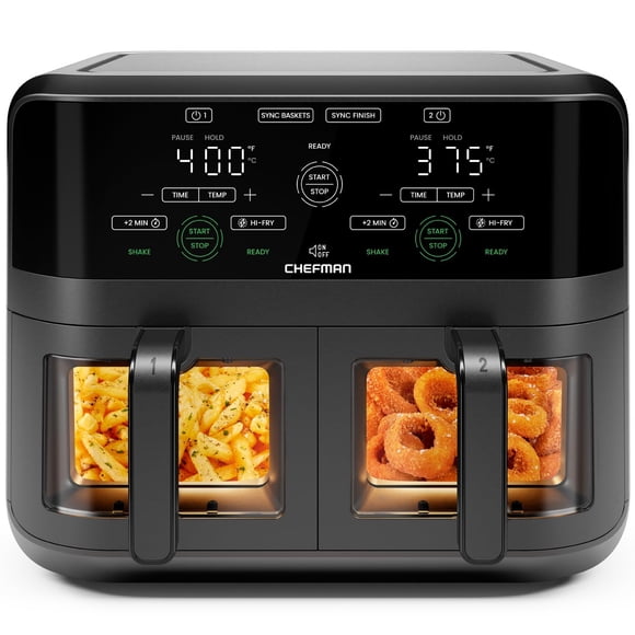 Horno Air Fryer De 6 Cuartos De Galón Doble Cesta Negra De 1700 W
