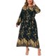 thumbnail image 2 of Agnes Orinda Vestido Maxi Boho de Talla Grande para Mujer, Estilo Escolar y Universitario, con Estampado, Cuello Redondo, Manga Larga, Cinturón, Casual, Línea A, Fluyente, Talla 2X, Negro, 2 of 6