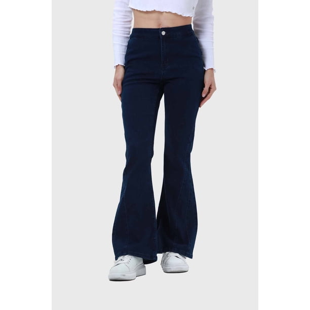 Jeans Mujer Flare Cortes Azul Índigo