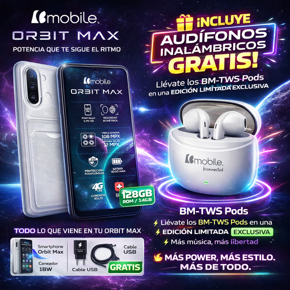 Smartphone Bmobile ORBIT MAX 128GB + 14GB RAM | Cámara 108MP +