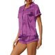 thumbnail image 4 of INSPIRE CHIC Conjunto de Pijama de Satén para Mujer Regreso a Clases Manga Corta con Botones Ropa de Dormir y Conjunto de Pantalones Cortos de Loungewear Sedoso L Púrpura, 4 of 6