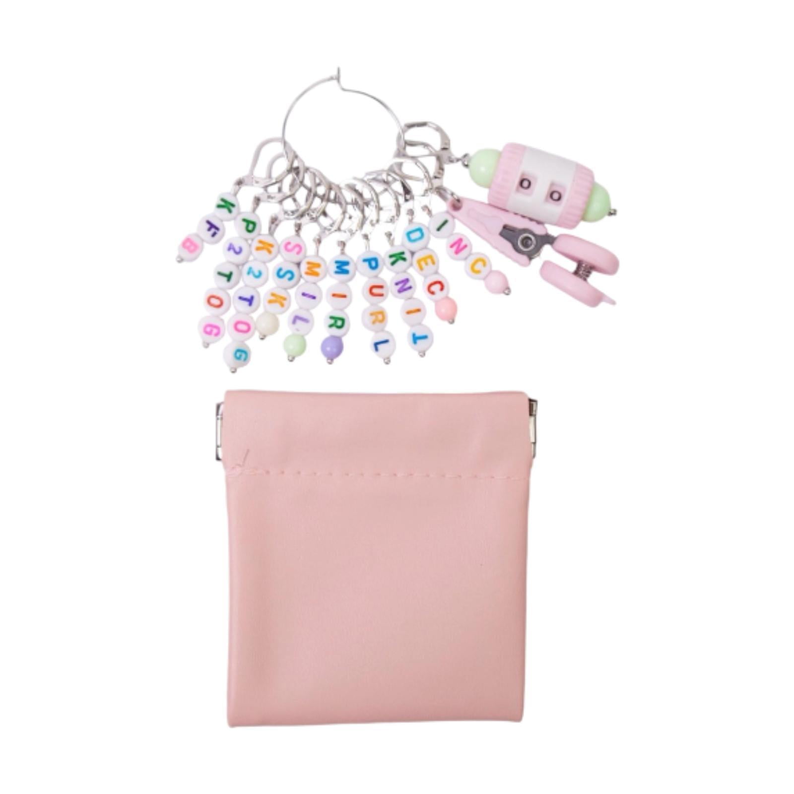 Magideal - Marcadores De Puntos Con Letras, Anillo Marcador De Crochet Con Tijeras, Recordatorio De Patrón De Tejido, Marcadores De Puntos De Tejido Hechos A Man Rosa