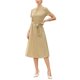 thumbnail image 2 of Vestido de verano para mujer, casual de trabajo, manga corta, cuello redondo, línea A, vestido fluido con cinturón XL caqui, 2 of 6