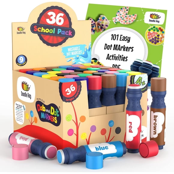Marcadores de puntos DOODLE HOG, lavables para niños de 1 a 3 años, 36 colores