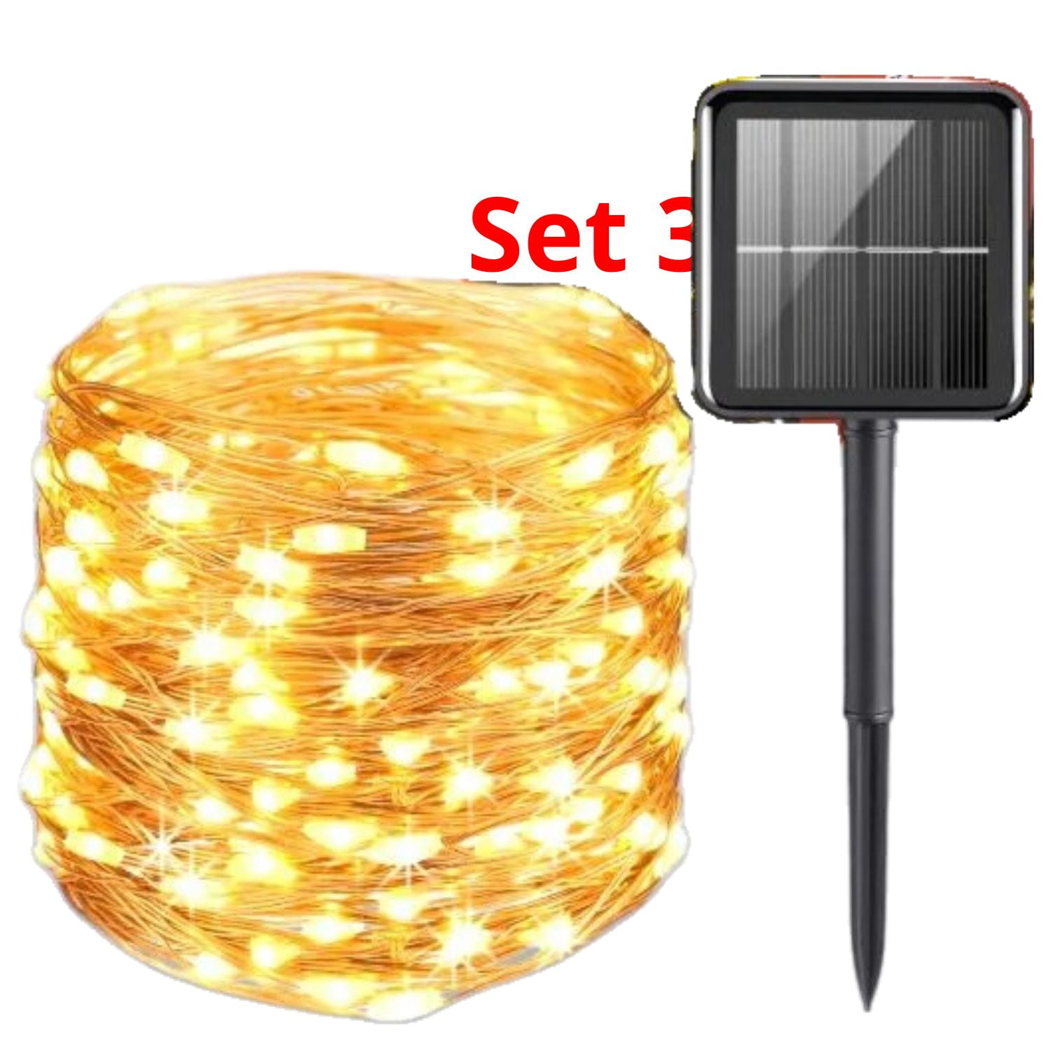 Disparo - Set 3 Luz Hada Carga Solar 200 Led Luz Cálida 20 Metros Navideño