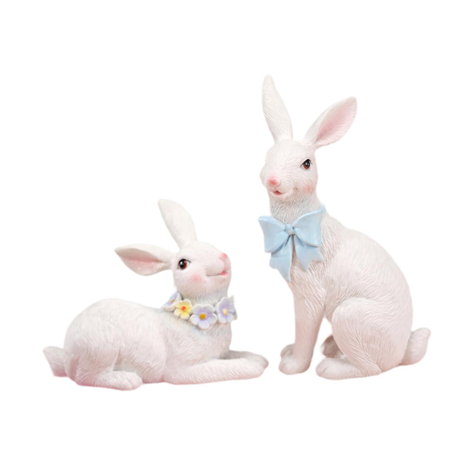 Ioensy - Estatua De Conejos De 2 Piezas Elegante Pareja De Conejito Decoración De Resina Juego Para Jardín De Cubierta De Árboles Blancos
