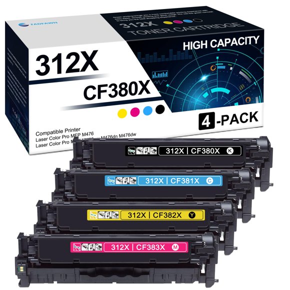 Cartucho de tóner FADFAWN 312X – Pack de 4 (Negro/Cian/Magenta/Amarillo)