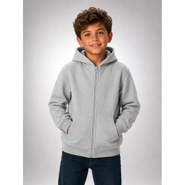 Poleron Con Cierre De Niños 340g Canguro Basico 70/30 Casual 4 Gris Lisa