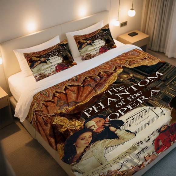 Phantom Opera Music Free Duvet Cover Set Thanksgiving Independence Day Cartoon Retro Pattern Bedding Set for Fresh and EyeCatching Bedroom Decor