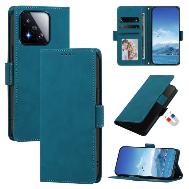 Funda Billetera Delgada para Xiaomi 17 Max con Ranuras y Soporte Azul lago