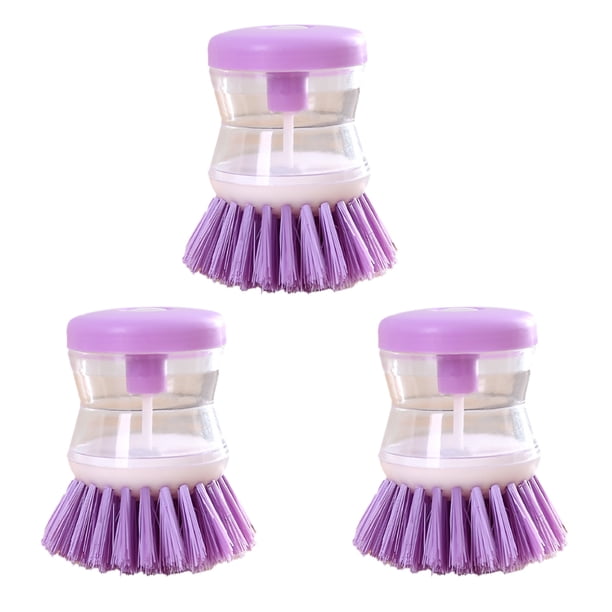 Cepillo de lavado de ollas con líquido de 3 piezas, cepillo automático para lavar platos con líquido tipo prensa, cepillo de limpieza multifunción