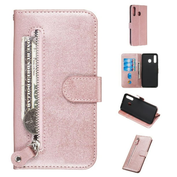 Funda con Cremallera para Samsung Galaxy A20/A30, Carcasa Cartera de Cuero PU con Soporte y Tarjetero